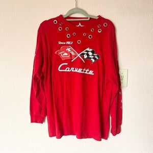 Y2K 2000s red corvette sporty racing long sleeve top with grommet details